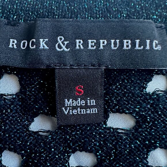 Rock & Republic Y2K Green Metallic Knit Sparkly Mesh High Low Tunic Sweater Sz S - Picture 3 of 7